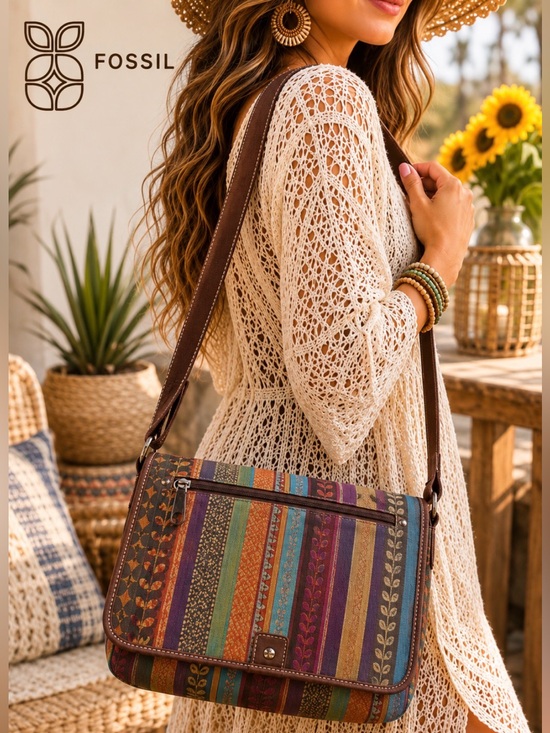 Fossil Handbags - FOSSIL Vintage Y2K Multicolor Canvas Crossbody Messenger Bag Boho Festival